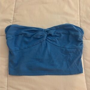 SHEIN Blue Ribbed Strapless Crop Top